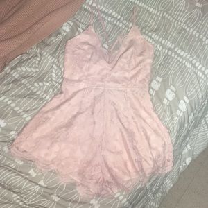 Blush pink lace romper
